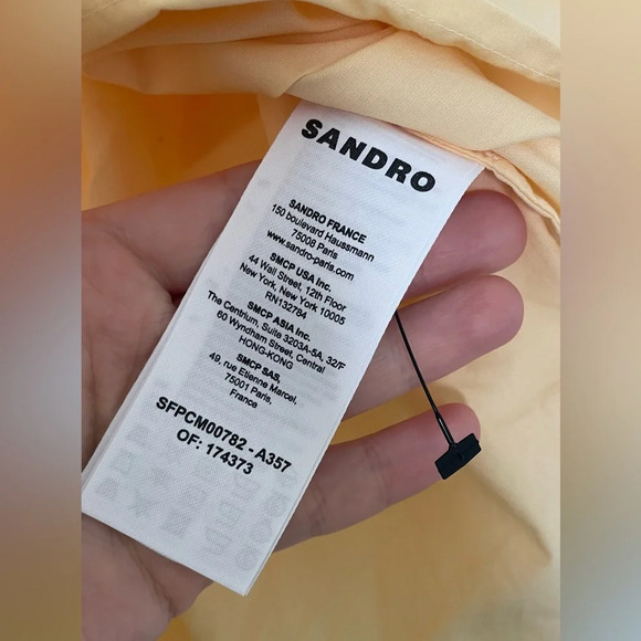 Sandro Women's Natural Snap-detailed Cotton-poplin yellow Shirt -size 4-6 US - Picture 12 of 12